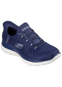 Slip-On Sneaker Skechers "SUMMITS-CLASSY NIGHT", Damen, Gr. 36, silber (navy, silberfarben), Textil, Schuhe Slip-On Sneaker, Slipper, Freizeitschuh mit komfortabler Heel Pillow Funktion