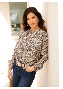 Schlupfbluse Classic Basics, Damen, Gr. 54, beige (beige, schwarz, bedruckt), 100% Viskose, bedruckt, gemustert, mehrfarbig, V-Ausschnitt, Blusen Schlupfbluse