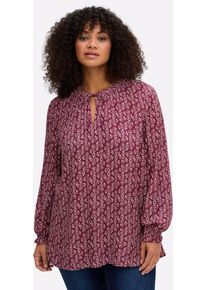 Longbluse sheego, Damen, Gr. 58, rot (bordeaux, gemustert), 100% Viskose, bedruckt, gebl&uuml;mt, gemustert, mehrfarbig, V-Ausschnitt, Blusen Longbluse