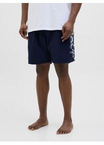 Jack & Jones PlusSize Badeshorts "JPSTMAUI JJSWIM SPLICE LOGO AKM SN PLS", Herren, Gr. 42, N-Gr, blau (navy blazer), Web, Recycling-Polyester, JACK & JONES PLUSSIZE, bedruckt, Badehosen Badeshorts