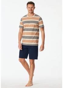 Shorty Schiesser "Casual Nightwear", Herren, Gr. 54, blau (604, gelb), Single Jersey, Obermaterial: 100% Baumwolle, bequem kurz, Rundhals, Homewear-Sets Shorty, mit Rundhalsausschnitt und kurzen &Auml;rmeln, in Single-Jersey Qualit&auml;t
