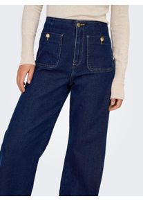 High-waist-Jeans Only "ONLMADELINE HW WD POCKET DNM GUA113 NOOS", Damen, Gr. L (40), L&auml;nge 32, blau (dunkelblau denim), Denim/Jeans, Obermaterial: 74% Baumwolle, 25% Polyester, 1% Elasthan, unifarben, lang, Jeans High-waist-Jeans, Baumwollmischung