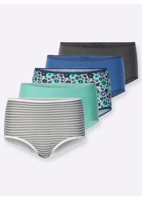 Dames Tailleslip met elastische band in 2x bedrukt + jeansblauw + blauwgroen + grafiet ,maat 36/38, WITT, 95% Katoen, 5% Elastan