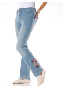 Dames Bootcut-jeans met borduurmotief op de pijp in blue-bleached ,maat 38, WITT, 81% Katoen, 17% Polyester, 2% Elastan
