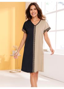 Dames Nachthemd met grafische strepen in zwart/beige ,maat 36/38, WITT, 100% Katoen