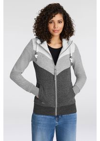Sweatjacke Ragwear "TREGA ZIP O", Damen, Gr. S, grau, Sweatware, Obermaterial: 70% Baumwolle, 30% Polyester, bedruckt, kontrastfarbene Details, mehrfarbig, figurbetont h&uuml;ftlang, Rundhals, Rippb&uuml;ndchen, Sweatjacken Sweatjacke, im Colorblocking-Design