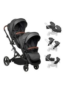Zwillings-Kombikinderwagen BABYGO "Twinner Set, Grey melange", Baby, grau (grau melange), Aluminium, Polyester, Kinderwagen Zwillings-Kombikinderwagen, inkl. 2 Regenhauben, Wickeltasche