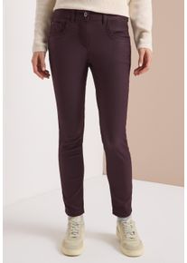5-Pocket-Hose Cecil "Style Toronto", Damen, Gr. 25, L&auml;nge 30, lila (eggplant rot (l&auml;nge 30)), Web, Obermaterial: 76% Viskose, 21% Nylon, 3% Elasthan. Futter: 65% Polyester, 35% Baumwolle, unifarben, slim fit lang, Hosen 5-Pocket-Hose, im Leder-Look, mit leicht gl&auml;nzender Beschichtung