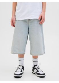 Jack & Jones Shorts JACK & JONES JUNIOR "JJIRON mit Baggy Fit und mittlerer Taille", Jungen, Gr. 134, N-Gr, blau (blau denim), Web, Obermaterial: 100% Baumwolle, unifarben, relaxed fit ca. Mitte Wade, Hosen Shorts, unifarben, modisch, relaxed fit, Web