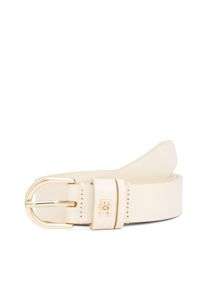 Lederg&uuml;rtel Tommy Hilfiger "ESSENTIAL EFFORTLESS 2.5 cm breit GOLD", Damen, Gr. 80, wei&szlig; (ivory petal), Rindsleder, unifarben, G&uuml;rtel Lederg&uuml;rtel, Logoemblem, weiche Haptik, ovale Einfachdornschlie&szlig;e