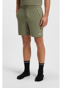 Pyjamashorts BOSS "Unique", Herren, Gr. L, N-Gr, gr&uuml;n (open gr&uuml;n 349), Jersey, Obermaterial: 95% Baumwolle, 5% Elasthan, lang, Hosen Pyjamashorts, aus elastischer Baumwolle mit Tape-Details