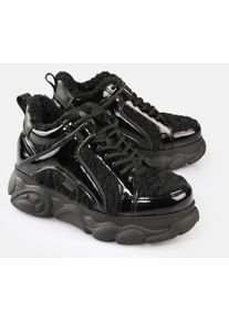 Plateausneaker Buffalo "CLD CORIN WARM", Damen, Gr. 39, schwarz, Lacklederimitat, Textil, Schuhe Plateausneaker, High Top Sneaker, Schn&uuml;rboots, Winterboots mit Memory Foam
