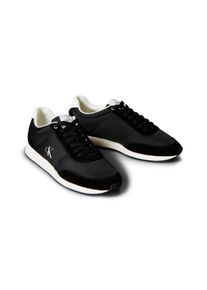 Sneaker Calvin Klein Jeans "RETRO RUNNER ESS MIX MAT", Herren, Gr. 40, schwarz-wei&szlig; (schwarz, wei&szlig;), Leder, Textil, unifarben mit Farbeinsatz, Schuhe Sneaker, Runner-Sneaker, Freizeitschuh, Halbschuh mit seitlichem CK-Logo