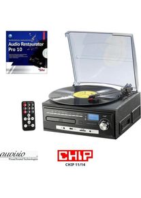 Auvisio Kompakt-Stereoanlage mit MP3-Encoder (Manuell), Plattenspieler, Schwarz