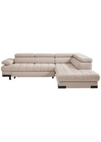 Welnova Ecksofa, Beige, Textil, Uni, Ottomane rechts, L-Form, 263x223 cm, Typenauswahl, Bettkasten erh&auml;ltlich, Lederauswahl, Stoffauswahl, seitenverkehrt erh&auml;ltlich, Bettfunktion erh&auml;ltlich, Hocker erh&auml;ltlich, R&uuml;cken echt, Wohnzimmer, Sofas & Couches, Wohnlandschaften, Ecksofas