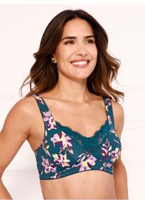 Dames Steunbeha zonder beugel met gebloemd kant in petrol geprint ,maat 110C, WITT, 86% Polyamide, 14% Elastan