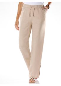 Dames Comfortbroek met bindceintuur in beige ,maat 42, WITT, 49% Viscose, 43% Katoen, 8% Linnen