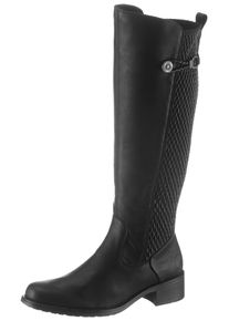 Stiefel Rieker, Damen, Gr. 41, Normalschaft, schwarz, Lederimitat, Schuhe Stiefel, Langschaftstiefel, Blockabsatz, Stretch, mit Schnallenverzierung