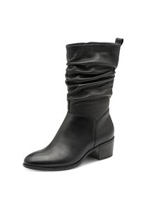 Stiefel Tamaris, Damen, Gr. 38, schwarz, Glattleder, unifarben, Schuhe Stiefel, Blockabsatz, Kurzstiefel mit Falten am slouchy Schaft