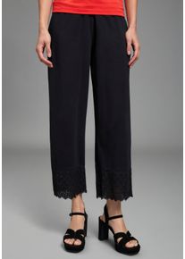 Culotte Laura Scott, Damen, Gr. 46, N-Gr, schwarz, Single Jersey, Obermaterial: 95% Baumwolle, 5% Elasthan. Spitze: 100% Baumwolle, bestickt, unifarben, normal wadenlang, Hosen Culotte, wadenlange Schnittform, weite Beinform, aus Baumwolle und Elasthan