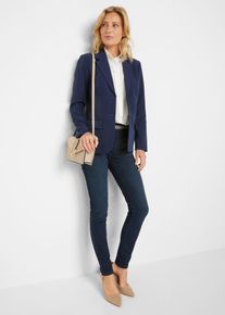 Hosenanzug bonprix "Hosenanzug (2-tlg.Set)", Damen, Gr. 42, N-Gr, dunkelblau (l&auml;nge: regul&auml;r), Web, Obermaterial: 90% Polyester, 10% Elasthan. Futter: 100% Polyester, unifarben, festlich, schmal, Anz&uuml;ge Hosenanzug, bestehend aus Blazer und Hose, vollst&auml;ndig gef&uuml;ttert, schmale Passform