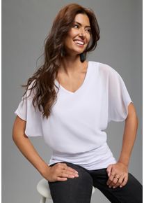 Chiffonbluse Laura Scott, Damen, Gr. 34, wei&szlig;, Chiffon, Obermaterial: 100% Polyester. Futter: 95% Viskose, 5% Elasthan, unifarben, figurbetont h&uuml;ftbedeckend, V-Ausschnitt, Blusen Chiffonbluse, figurenbetont, h&uuml;ftbedeckende L&auml;nge, V-Ausschnitt, unifarben