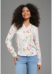 Hemdbluse AJC, Damen, Gr. 42, bunt (gebl&uuml;mt), Web, Obermaterial: 100% Viskose, gebl&uuml;mt, figurumspielend, V-Ausschnitt, mit Riegel 1-Knopf-Manschette, Blusen Hemdbluse, aus weich flie&szlig;ender Viskose