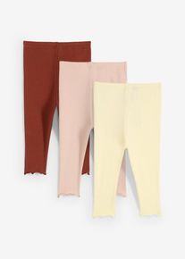 Ribbstickade leggings i ekologisk bomull med volanger (3-pack) - gul - storlek 68/74 - bonprix