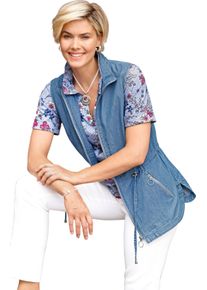 Dames Jeansgilet met schuine schouderpas blue-bleached Maat 54