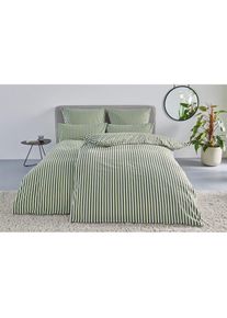 LeGer Home by Lena Gercke, Bettw&auml;sche &raquo;Linnea&laquo; 2 aus 100% Baumwolle, Streifendesign, olivgr&uuml;n, Flanell, Obermaterial: 100% Baumwolle, B/L: 135 cm x 