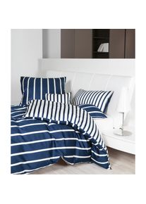 Janine, Wendebettw&auml;sche &raquo;Mako-Satin 39028 modern classic&laquo; 2 Stk., nachtschattenblau, Mako-Satin, Obermaterial: 100% Baumwolle, B/L: 140 cm x 200 cm - 