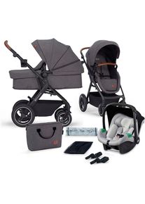 Kinderkraft, Kombi-Kinderwagen &raquo;B-TOUR PRO 3in1&laquo; 22 kg inkl. Babyschale, Adaptern, Wickeltasche, grau, Kombi-Kinderwagen