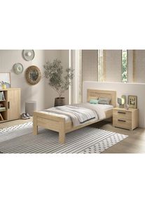 Vipack, Jugendzimmer-Set &raquo;SAM - Bett und Nachtkonsole, gradliniges Design in wohnlichem Dekor&laquo; Schubladen auf Metallauszug bieten Stauraum am Bett, 2 