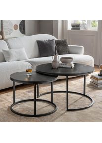 PAROLI, Couchtisch Set, 2 Stk. tlg. Keramikoberfl&auml;che gl&auml;nzend, Satztisch, schwarz + schwarz marmoriert, B/H/T: 80 cm x 46 cm x 80 cm, schwarz + 