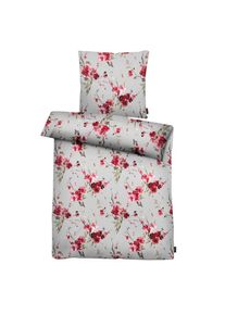 Apelt, Bettw&auml;sche &raquo;Hanami Gots&laquo; 2 Stk. Bl&uuml;tenzweig, grau/rot, Satin (Bio-Baumwolle), Obermaterial: 100% Baumwolle, B/L: 155 cm - 1 Stk.