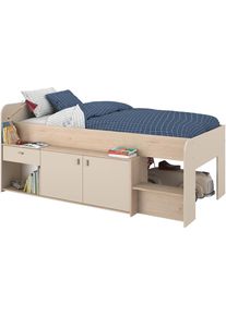 Parisot, Stauraumbett, Jackson Eiche Nachbildung, Kaschmir + Jackson Eiche Nachbildung + Jackson Eiche Nachbildung, Liegefl&auml;che L&auml;nge Breite: 200 cm x