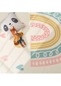 Paco Home, Kinderteppich &raquo;Nino 887&laquo; rechteckig 13 mm H&ouml;he Kurzflor, Spielteppich, Motiv Regenbogen & Herzen, Kinderzimmer, creme, Polypropylen, B : 
