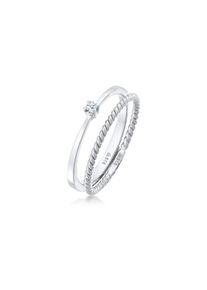 Elli DIAMONDS, Damen, Ring-Set &raquo;Ring Diamant (0.03 ct.) Kordel 2er Ring Set 925 Silber&laquo;, Silber, 58, Harmonisches Ring-Set f&uuml;r Damen