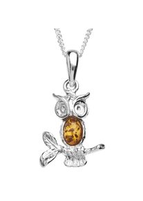 OSTSEE-SCHMUCK, Damen, Kette mit Anh&auml;nger &raquo;- Eule - Silber 925/000 - Bernstein&laquo;, Silber 925-silberfarben-wei&szlig;, Silber 925-silberfarben-wei&szlig;, h&uuml;bsche 