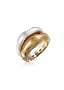 Elli Premium, Damen, Silberring &raquo;Ring Bandring Bicolor Organic Look 925 Sterling Silber vergoldet&laquo;, Zweifarbig, 56, Ring f&uuml;r Damen verleiht jedem 