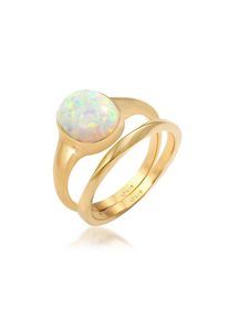 Elli, Damen, Ring-Set &raquo;Ring Klassik Opal Basic gedreht (2 tlg) 925 Silber&laquo;, Gold, 52, Edelstein Ring-Set im Klassik Design f&uuml;r Frauen