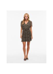 Vila, Damen, Minikleid &raquo;VIFALIA V-NECK S/S SHORT DRESS- NOOS&laquo; Sommerkleid, Black AOP:Hazel, N-Gr, 36 - N-Gr, Black AOP:Hazel, Kurzes Kleid mit kurzen 