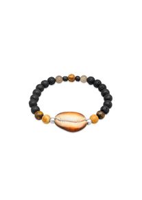 Kuzzoi, Herren, Armkette &raquo;Armband Herren Lava Tigerauge Kauri Muschel 925 Silber&laquo;, Schwarz, 230, Angesagtes Bead Steinarmband f&uuml;r den Mann