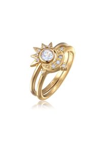 Elli, Damen, Ring-Set &raquo;Ring Mond Sonne Zirkonia 2er Set 925 Sterling Silber vergoldet&laquo;, Gold, 52, Ring f&uuml;r Damen mit funkelnden Zirkonia Steinen 
