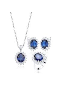 Elli, Damen, Ohrring und Ketten Set &raquo;Schmuckset Zirkonia Synthetischer Saphir Blau 925 Sterling Silber&laquo; (), Blau, 58, Schmuckset f&uuml;r Damen mit 