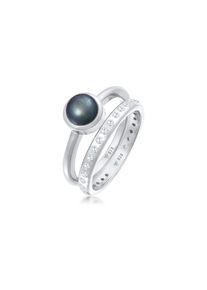 NENALINA, Damen, Ring-Set &raquo;Ring S&uuml;&szlig;wasserperle Eternity Zirkonia 2er Set 925&laquo;, Silber, 58, Modisches Ring-Set im Stacking-Look f&uuml;r Damen