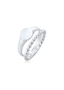 Elli, Damen, Ring-Set &raquo;Ring Siegelring Basic Bandring Twist 2er Set 925 Silber&laquo;, Silber, Silber, Stilvolles Ring Set im schlichten Design f&uuml;r Damen