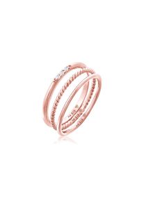Elli, Damen, Ring-Set &raquo;Ring Zirkonia Kordel Basic Stapel (3 tlg.) 925 Silber&laquo;, Rosegold, 54, Bandring, Stapel-Ringset Basic f&uuml;r Damen