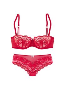 s.Oliver, Set: Schalen-BH Set, mit Low Waist Panty, 2 Stk. mit feiner, blumiger Spitze und zarten Zierschleifen, sexy Dessous, rot-rose, 70 (32/34) - 