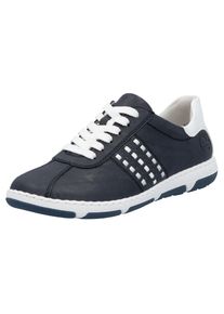 Rieker, Damen, Sneaker , Halbschuh, Freizeitschuh, Schn&uuml;rschuh mit gepolstertem Schaftrand, nachtblau-wei&szlig;, 38, Sneaker mit kontrastfarbener 